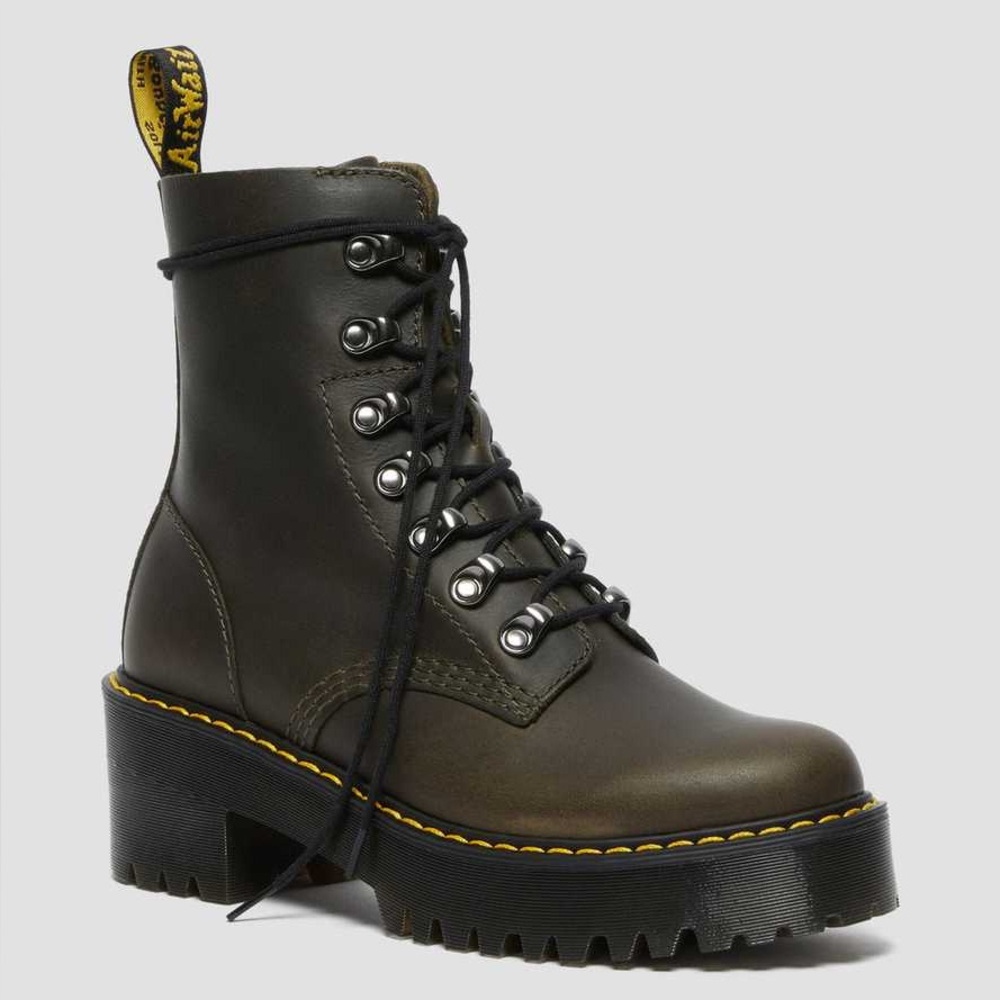Leona Women's Leather Heeled Boots in Brown | Dr. Martens